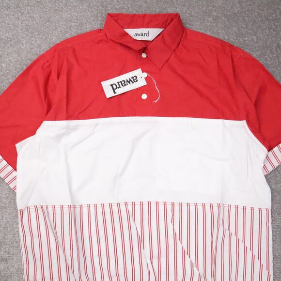 VTG 80s 90s Award Deadstock Large Red White Striped Short Sleeve Collared Shirt - Picture 7 of 10